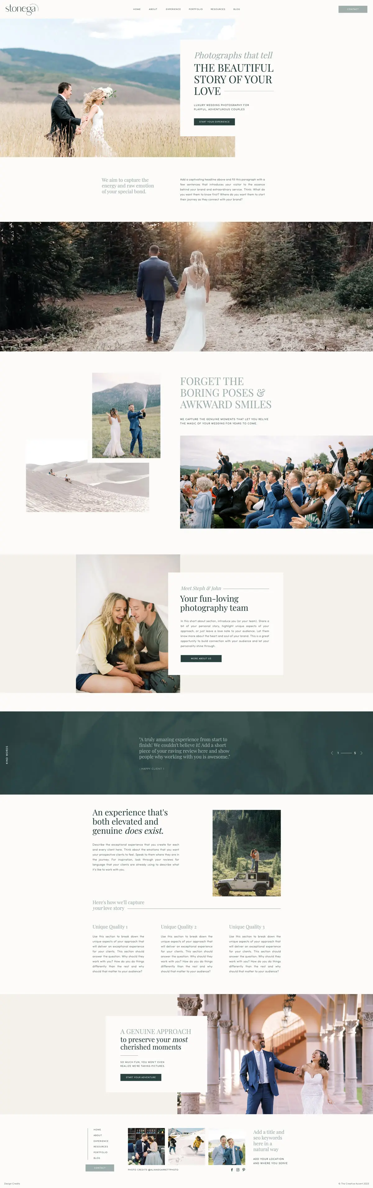 Stonega website template built for Showit, ideal for photographers and wedding planners