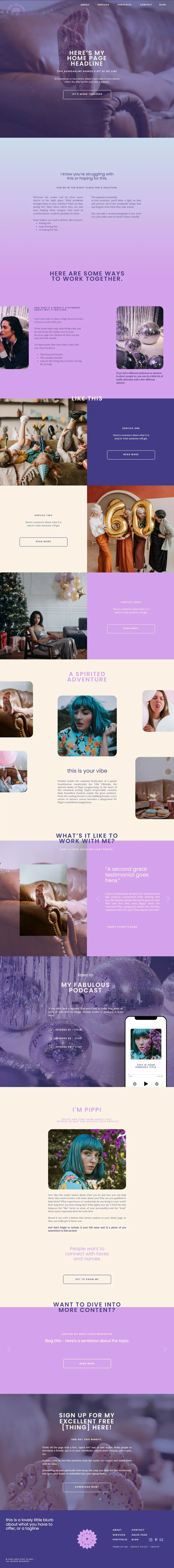 home page of the Pippi Lognstocking Showit template