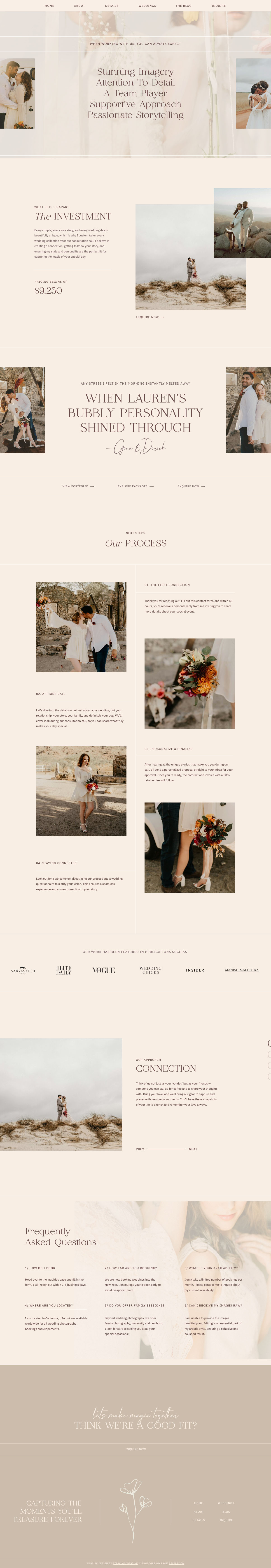 Wedding Experience & Investment Page