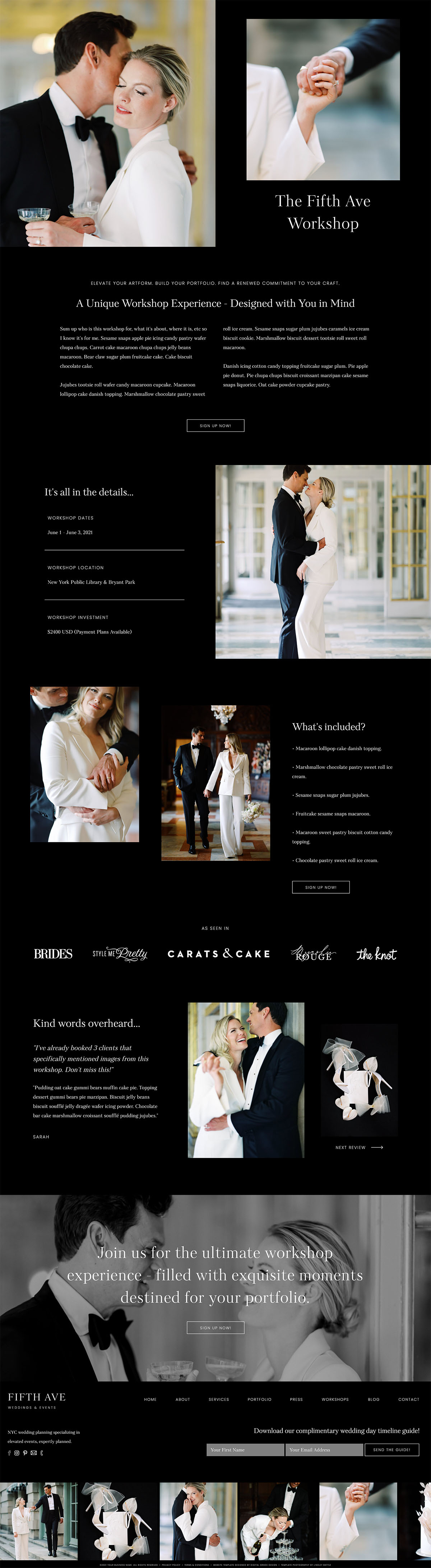 Fifth Ave Workshop Sales Page for Photographers & Wedding Professionals