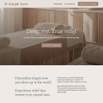 Tranquil Touch Showit website template homepage for massage therapists, featuring a clean, calming layout with soft colors, spacious design, and welcoming imagery.