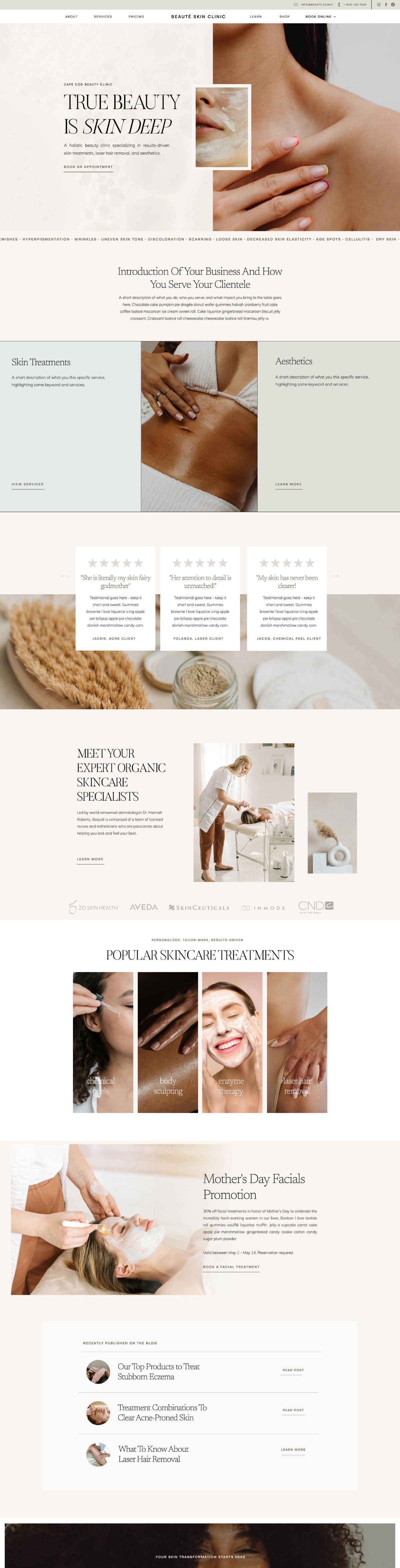 Beaute - Showit Website Template for Beauty Professionals