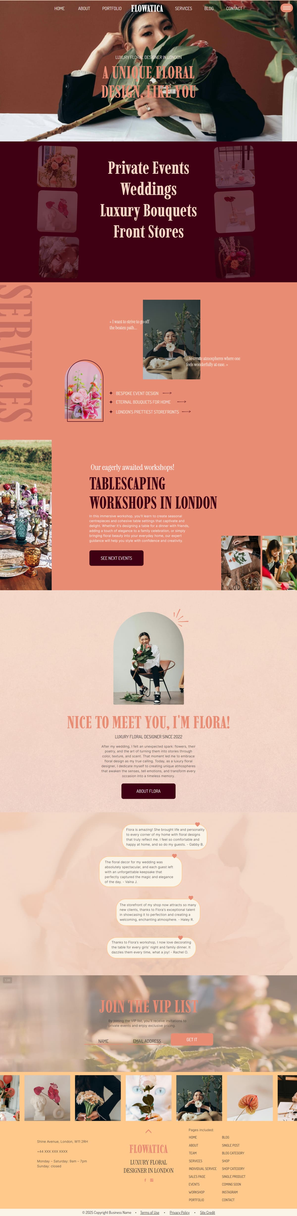 Template Flowatica for floral designers and creative entrepreneurs