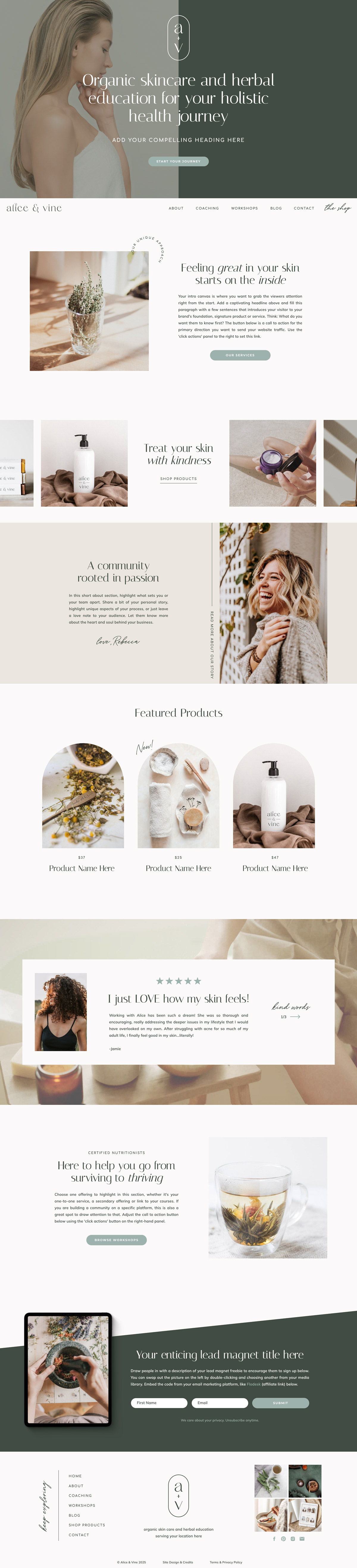 Alice and Vine Showit website template for health and wellness coaches