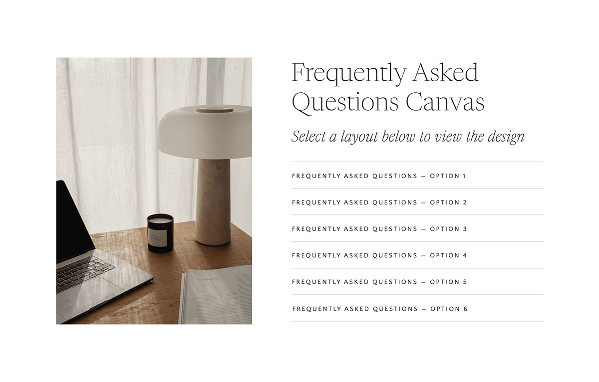 Screenshot of FAQs Showit template