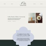 Elegant coffee house website layout featuring coffee, seasonal food, botanicals, and community sections with warm, minimal design.