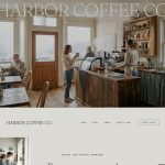 A website for Harbor Coffee Co. features warm photos of a cozy café, menu details, product offerings, and inviting images—perfect inspiration for anyone seeking a stylish coffee shop website template or café website template.