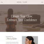 The Greenwood Showit website template for spray tan artists and beauty studios featuring a feminine beach-inspired design with mauve pink, brown, and black tones.