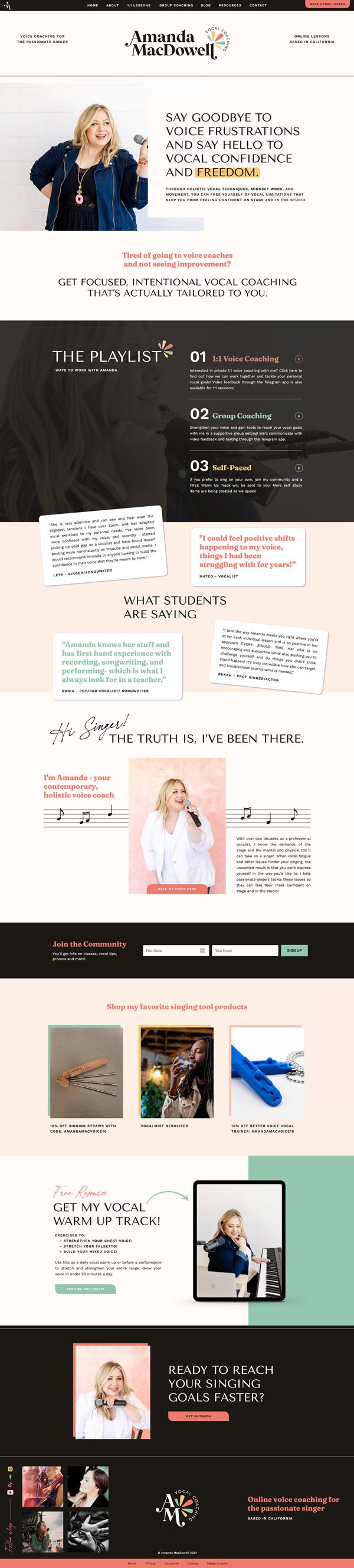 custom website design for vocal coach