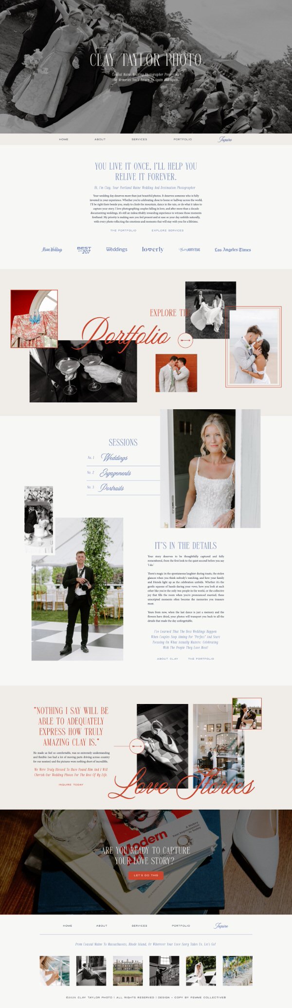 Screenshot of website homepage design for Clay Taylor Photo by Femme Collective®