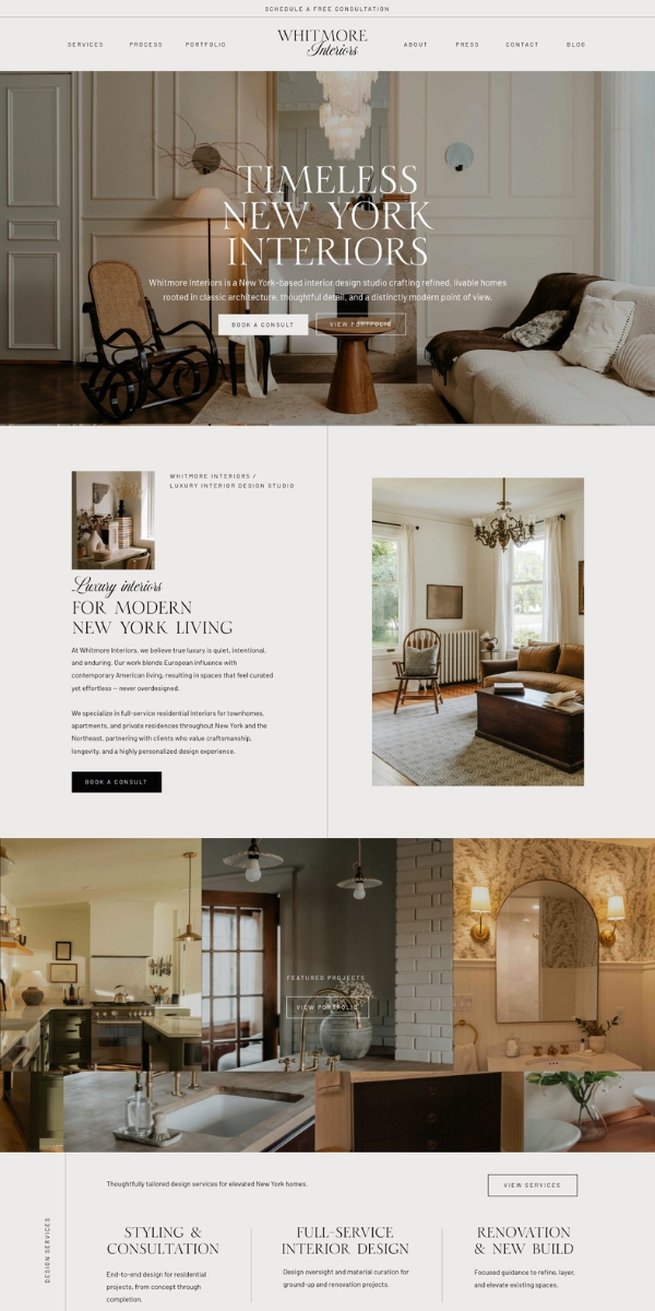 WHITMORE Interior Design Showit Website Template