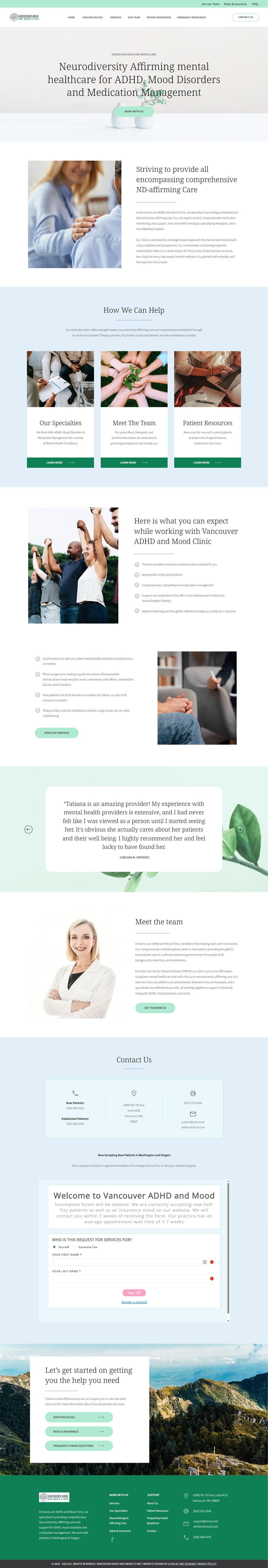 homepage of a website for a therapy clinic